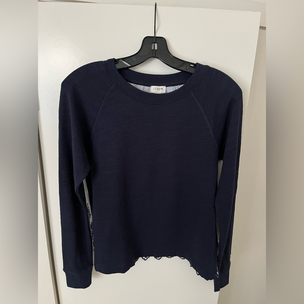 NWT J Crew Split Material Navy Top